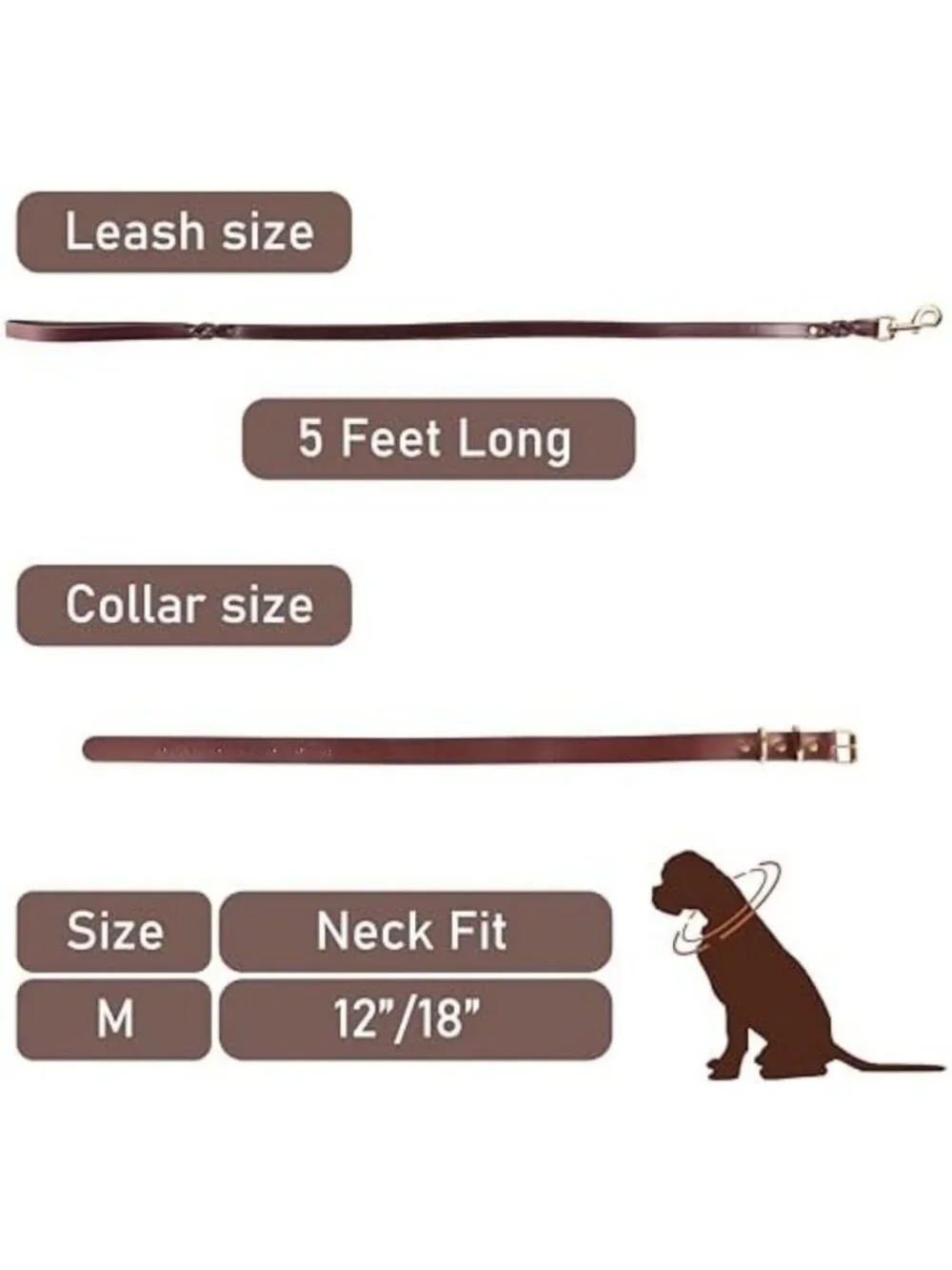 Durable Leather Dog Collar & Leash Set - 5ft Adjustable, Soft, Metal Buckle for